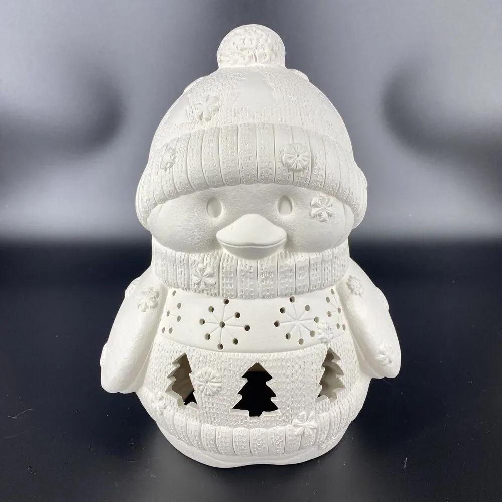 10” Ceramic Bisque Penguin Luminary Ready to Paint Christmas Winter Decor